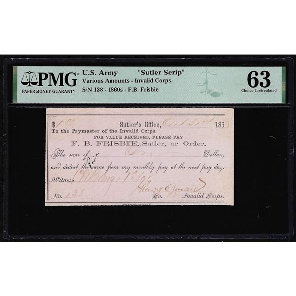 1860s U.S. Army F.B. Frisbie "Sutler Scrip" Note PMG Choice Uncirculated 63