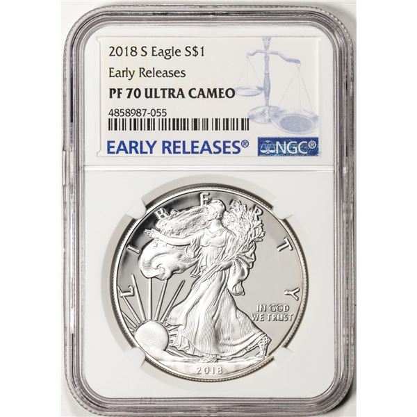 2018-S $1 Proof American Silver Eagle Coin NGC PF70 Ultra Cameo Early Releases