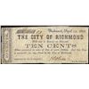 Image 1 : 1862 Ten Cents The City of Richmond, VA Obsolete Note