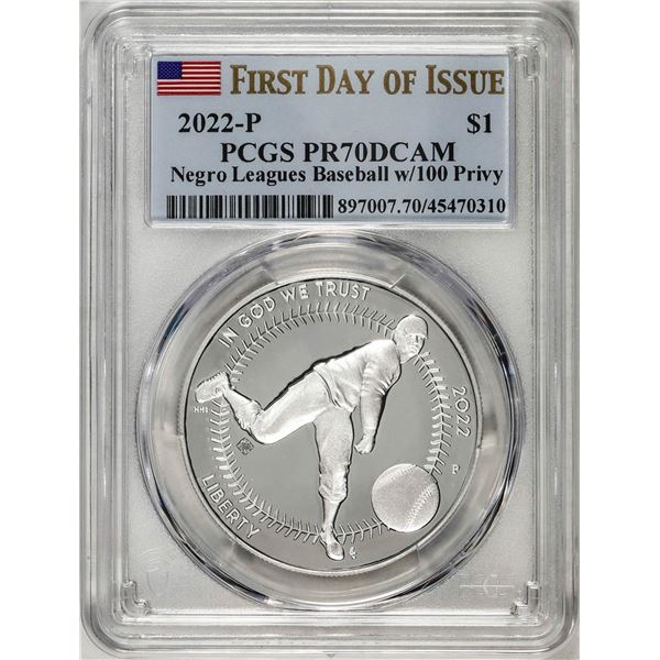 2022-P $1 Proof Negro Leagues Baseball Silver Dollar Coin PCGS PR70DCAM FDOI