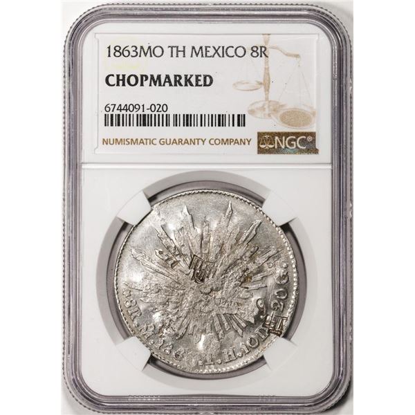 1863MO TH Mexico 8 Reales Silver Coin NGC Chopmarked