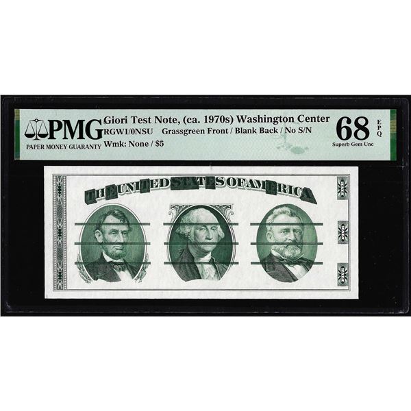 Circa 1970's Washington Center Giori Test Note PMG Superb Gem Uncirculated 68EPQ