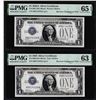 Image 1 : Reverse Changeover Pair 1928A/1928 $1 Silver Certificate Notes PMG Uncirculated 65/63EPQ