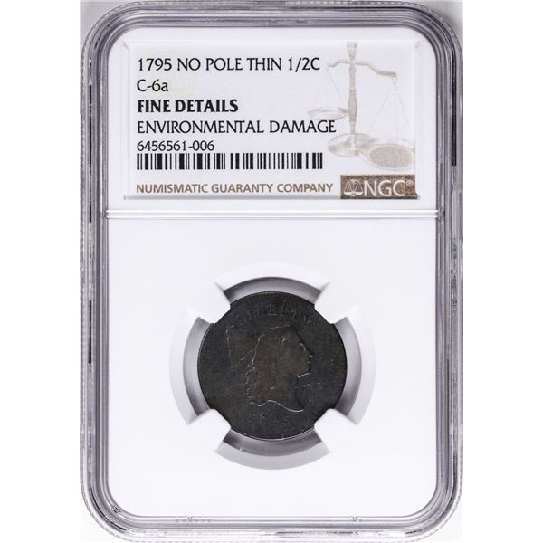 1795 No Pole Thin C-6a Liberty Cap Half Cent Coin NGC Fine Details