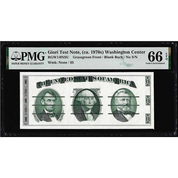 Circa 1970's Washington Center Giori Test Note PMG Gem Uncirculated 66EPQ