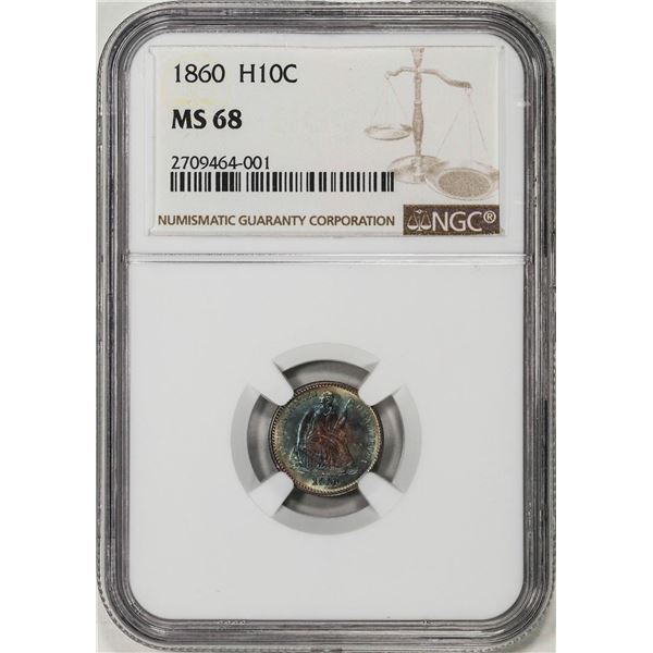 1860 Seated Liberty Half Dime Coin NGC MS68 Amazing Toning