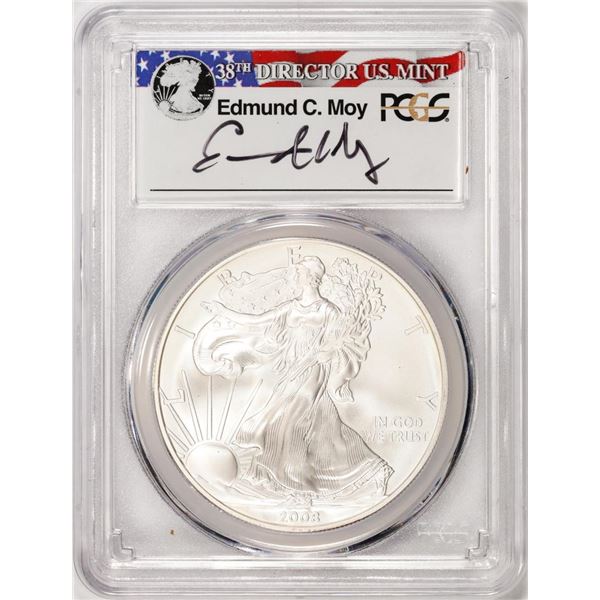 2008-W $1 Burnished American Silver Eagle Coin PCGS SP70 Edmund C. Moy Signature