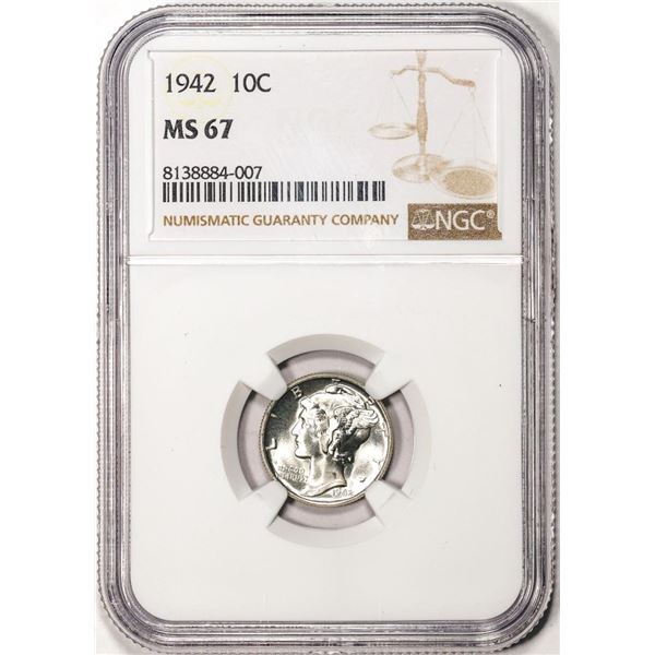 1942 Mercury Dime Coin NGC MS67