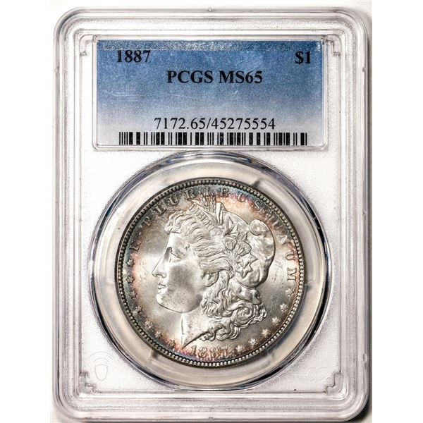 1887 $1 Morgan Silver Dollar Coin PCGS MS65 Great Toning