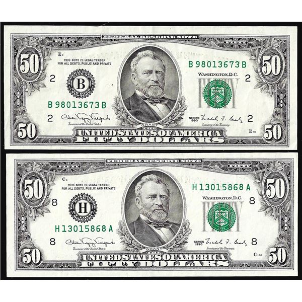 Lot of (2) 1990 $50 Federal Reserve Notes Minor Offset Error