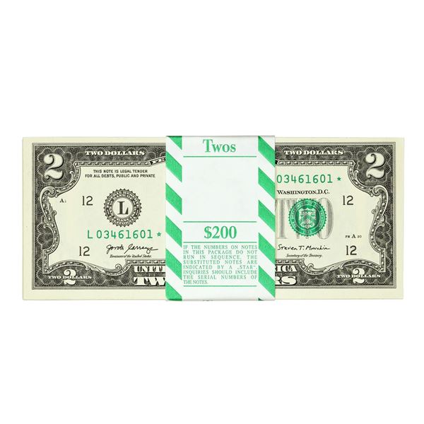 Pack of (100) Consecutive 2017A $2 Federal Reserve Star Notes San Francisco