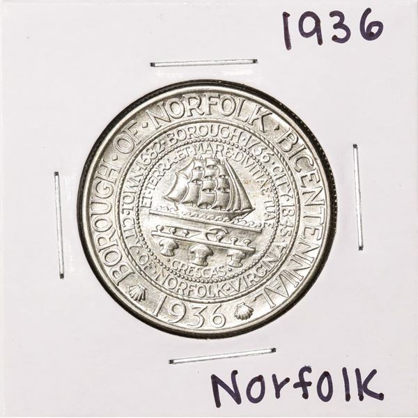 1936 Norfolk Bicentennial Commemorative Half Dollar Coin