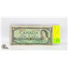 Image 1 : 1954 CANADA $1 BILL SERIAL NUMBER "3333937"