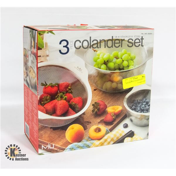 NEW MIU 3 PC COLANDER SET
