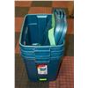 Image 1 : 3 BLUE PLASTIC STORAGE TOTE BOXES 63L WITH LID