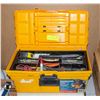 Image 1 : YELLOW TOOLBOX W/MISC HAND TOOLS, SAFTEY VEST, ETC