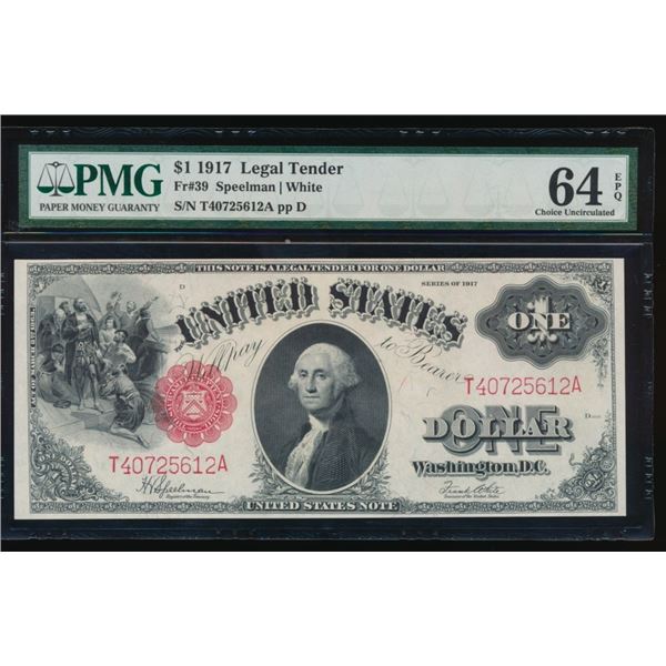 1917 $1 Legal Tender Note PMG 64EPQ