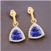 Image 2 : 14KT Yellow Gold 3.86ctw Tanzanite and White Diamond Earrings