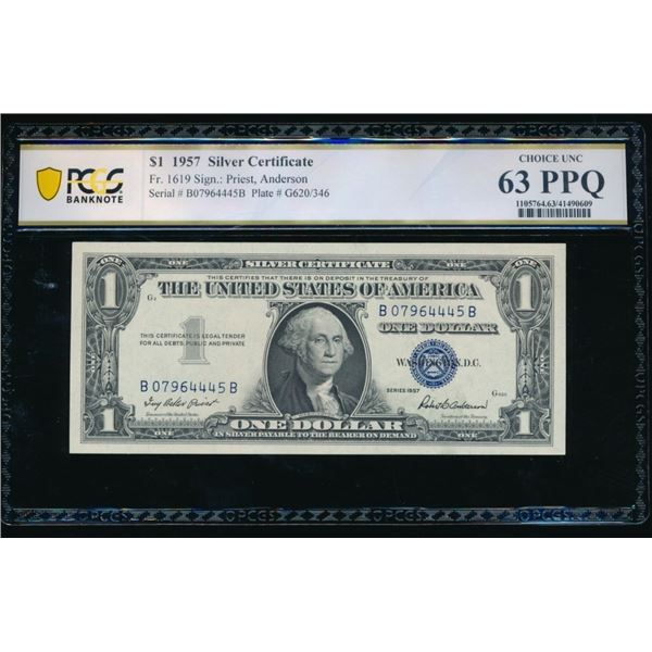1957 $1 Silver Certificate PCGS 63PPQ