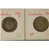 1942-S & 1943-S AUSTRALIA SILVER 1 SHILLINGS
