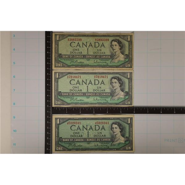 3-1954 CANADA $1 BILLS