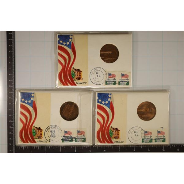 3-US MINT TOKENS IN FDC WITH CANCELLED STAMPS