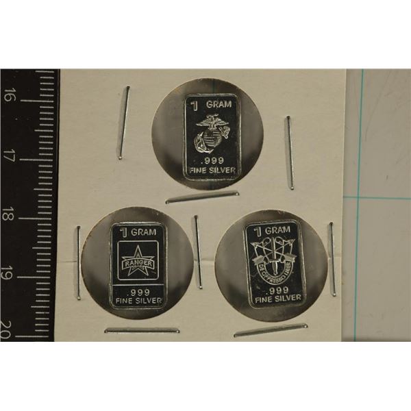 3-1 GRAM PF .999 SILVER INGOTS MILITARY THEMED