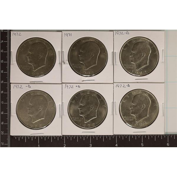 6 UNC IKE DOLLARS:1971, 1972 & 4-1972-D