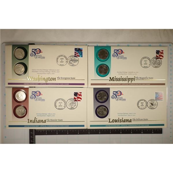 4-P & D STATE QUARTERS SETS IN FDCS: 2002 INDIANA,