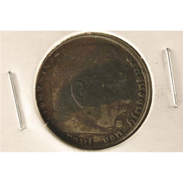 1938 GERMAN SILVER 2 MARK .1608 OZ. ASW