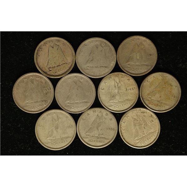 10 SILVER CANADA 10 CENTS: 19??, 1941, 1942, 1947,