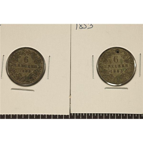 1838 & 1853 GERMAN SILVER 6 KRUEZER COINS