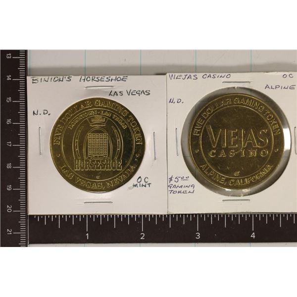 2-$5 METAL CASINO TOKENS: BINION'S HORSESHOE