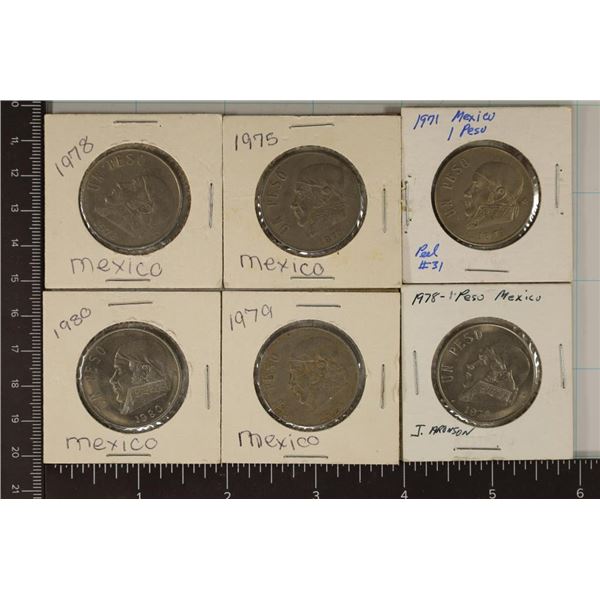 1971, 75, 2-78, 79 & 1980 MEXICO 1 PESO COINS