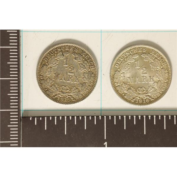 1915-J & 1916-D GERMAN SILVER 1/2 MARKS .1604 OZ