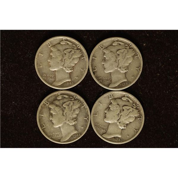 1942, 1943, 1944 & 1945 SILVER MERCURY DIMES