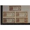 Image 1 : 5- CIRCA 1940'S HONG KONG 1 CENT BILLS. 3 ARE CU