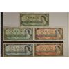 Image 1 : 5-1954 CANADA BILLS:2-ONE DOLLAR, 2-TWO DOLLAR &