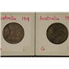 Image 1 : 1904 & 1910 AUSTRALIA SILVER 1 SHILLING COINS