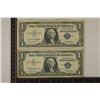 Image 1 : 2-1957 US $1 SILVER CERT, STAR NOTES, BLUE SEALS