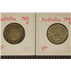 Image 1 : 1942 & 1943 AUSTRALIA SILVER 1 SHILLING COINS