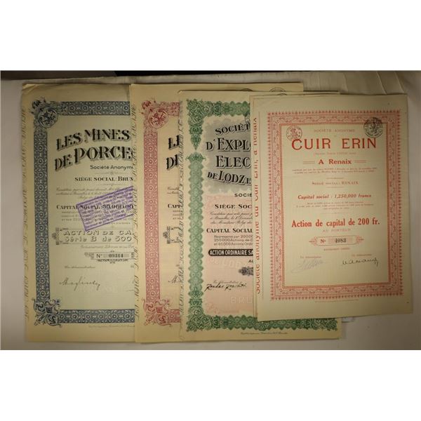 4 VINTAGE FOREIGN STOCK CERTIFICATES: 2- MINES OF