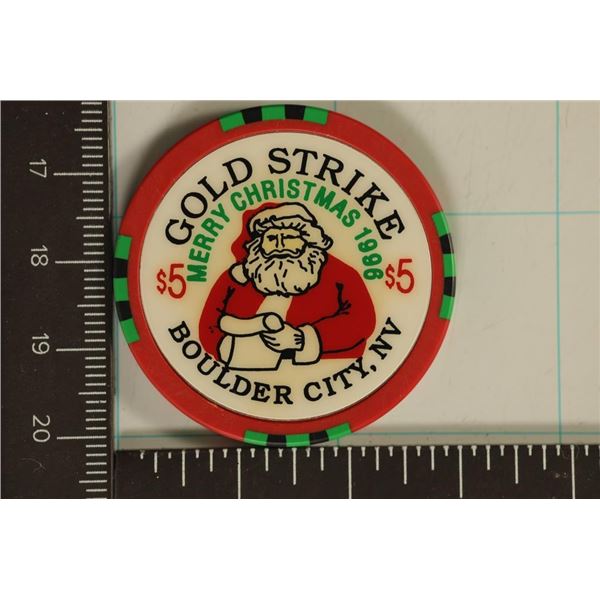 $5 GOLD STRIKE CASINO CHIP 1996 MERRY CHRISTMAS