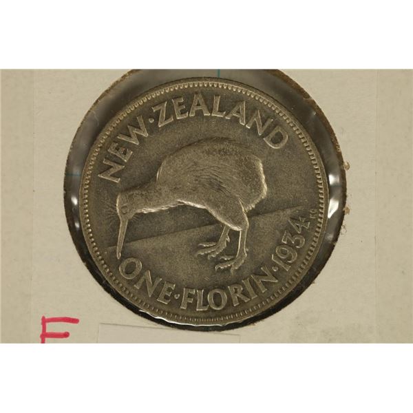 1934 NEW ZEALAND SILVER FLORIN .1818 OZ. ASW