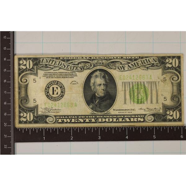 1934 US $20 FRN, GREEN SEAL