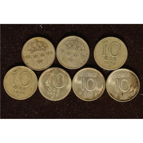 7 SWEDEN SILVER 10 ORE: 1935, 1939, 1948, 1949,