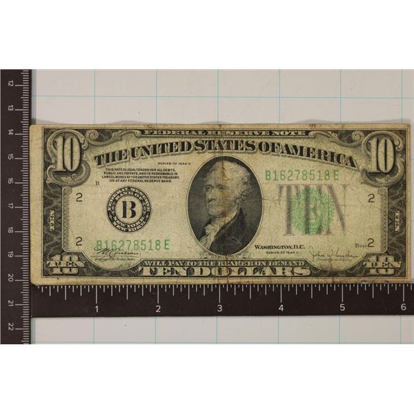 1934-C US $10 FRN, GREEN SEAL