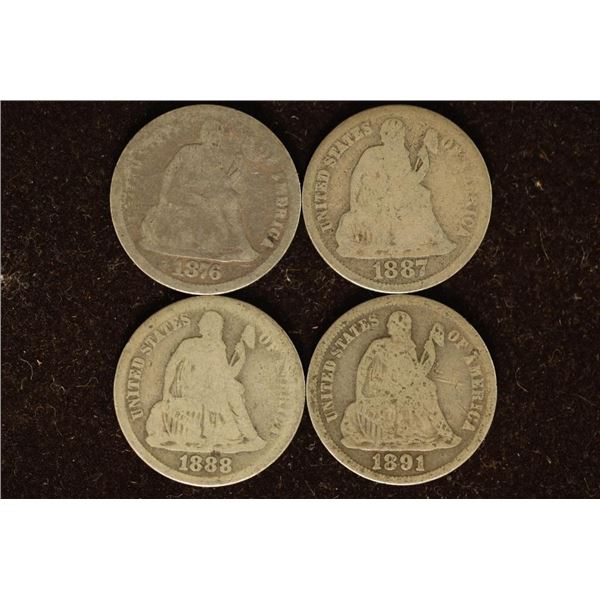 1876, 1887, 1888&1891 SILVER SEATED LIBERTY DIMES