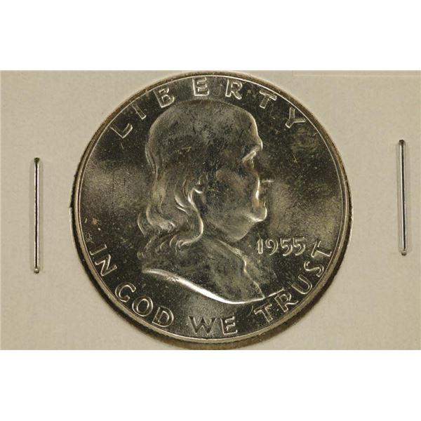 1955 SILVER FRANKLIN HALF DOLLAR BU IMPAIRED