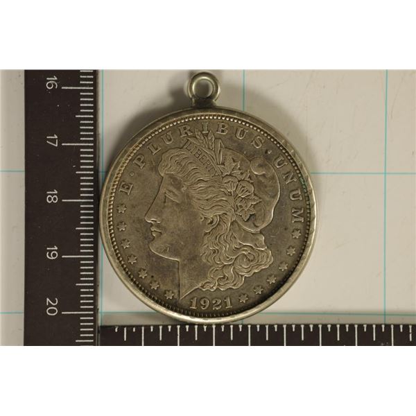 ENCASED 1921 MORGAN SILVER DOLLAR PENDANDT